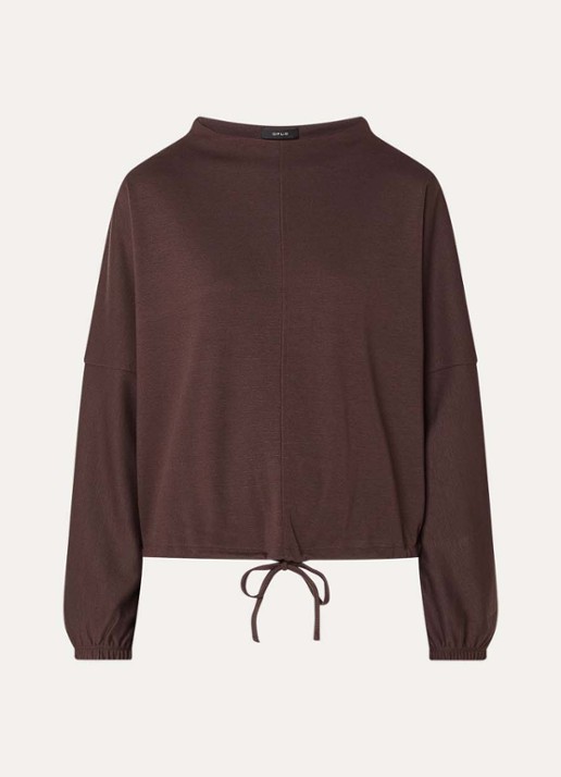 OPUS Gumipa sweater met trekkoord - voorkant 2 donkerbruin