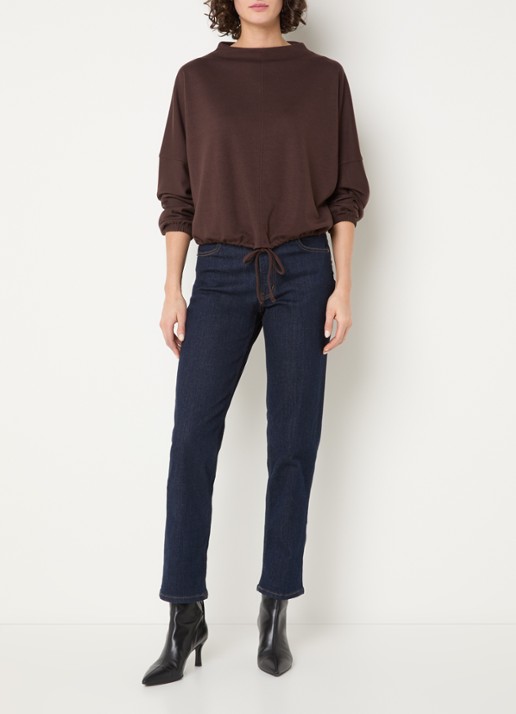 OPUS Gumipa sweater met trekkoord - voorkant 3 donkerbruin
