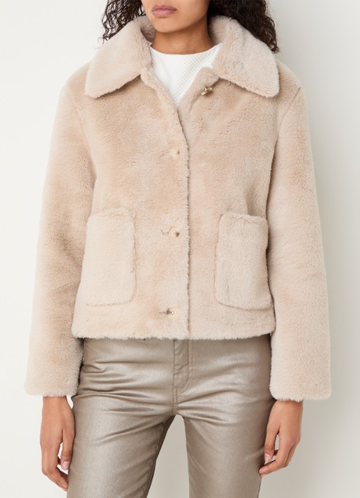 OPUS Herrisa jack van imitatiebont met opgestikte zakken - detail beige