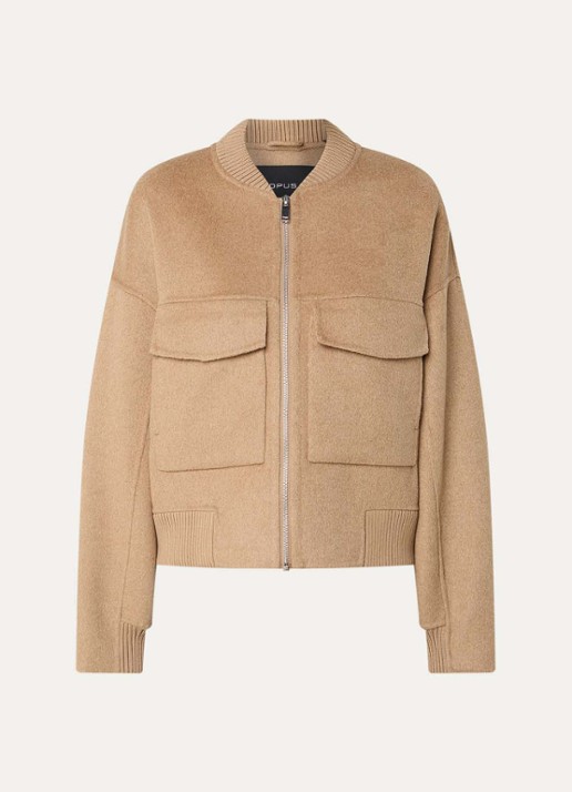 OPUS Hiso bomberjack in wolblend met klepzakken - voorkant 2 camel