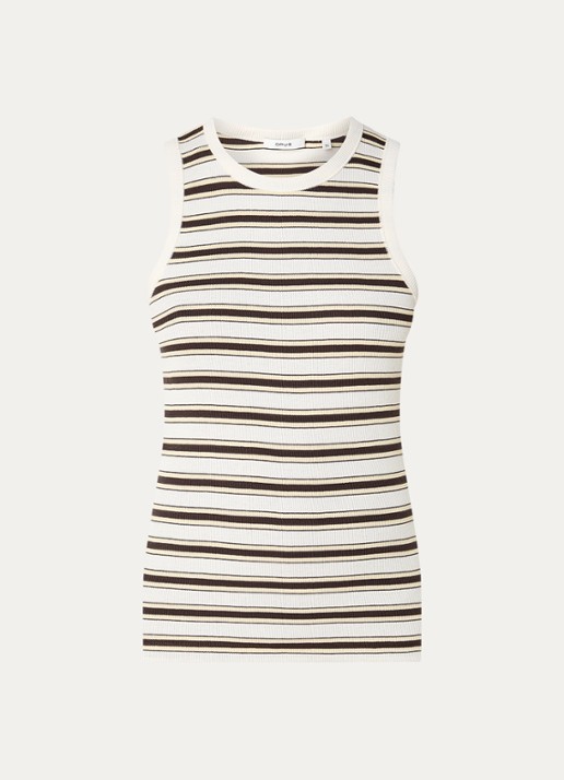 OPUS Ireso Resort tanktop met streepprint en ribstructuur - voorkant 2 gebroken wit