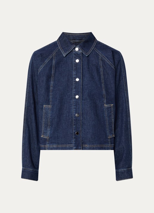 OPUS Jovena cropped blouse van denim  - voorkant donkerblauw