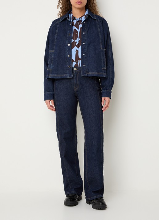 OPUS Jovena cropped blouse van denim  - voorkant 2 donkerblauw