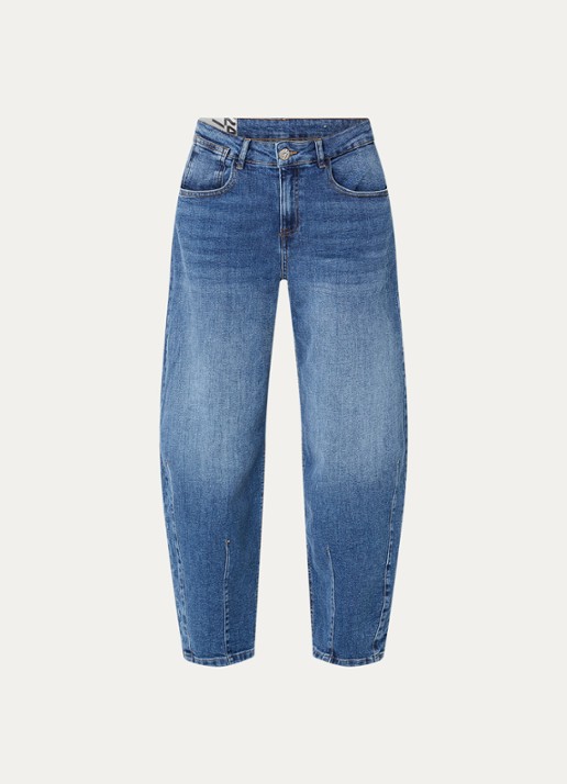 OPUS Lissie mid waist wide fit jeans met medium wassing - voorkant 4 indigo