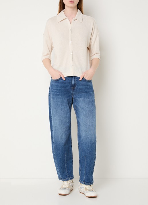 OPUS Lissie mid waist wide fit jeans met medium wassing - voorkant 5 indigo