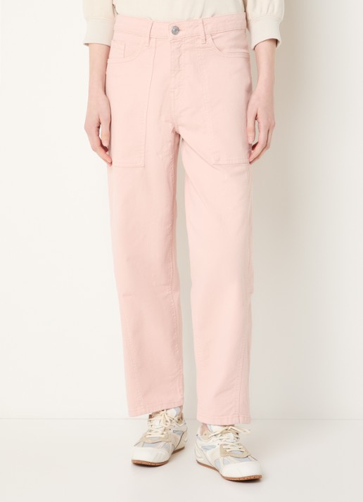 OPUS Lolah mid waist straight fit jeans met gekleurde wassing - detail 4 zalmroze