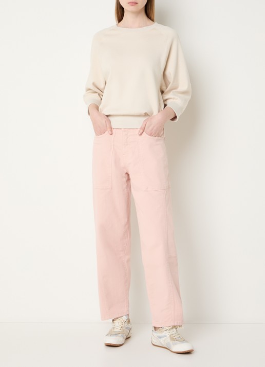 OPUS Lolah mid waist straight fit jeans met gekleurde wassing - voorkant 3 zalmroze