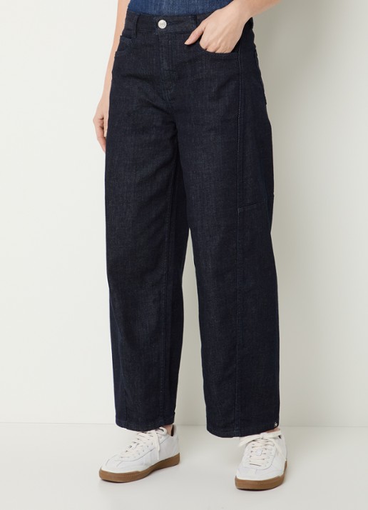 OPUS Lolah Vision high waist straight leg cropped jeans met donkere wassing - detail donkerblauw