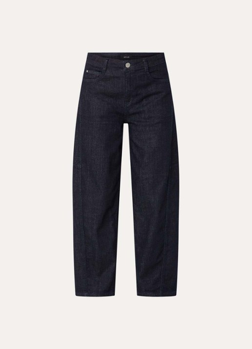 OPUS Lolah Vision high waist straight leg cropped jeans met donkere wassing - voorkant 4 donkerblauw