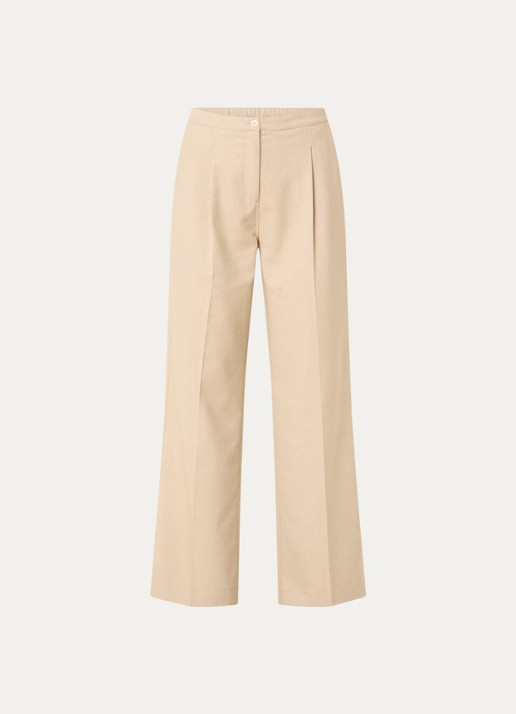 OPUS Maiga French high waist straight fit pantalon in linnenblend met steekzakken - voorkant 2 zand