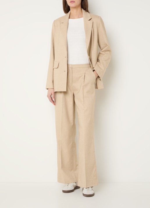 OPUS Maiga French high waist straight fit pantalon in linnenblend met steekzakken - voorkant 3 zand
