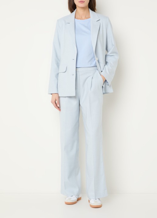 OPUS Maiga French high waist straight fit pantalon in linnenblend met steekzakken - voorkant 2 lichtblauw