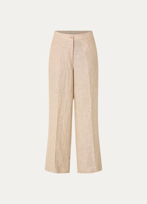 OPUS Maikito high waist flared fit pantalon van linnen - voorkant 2 beige