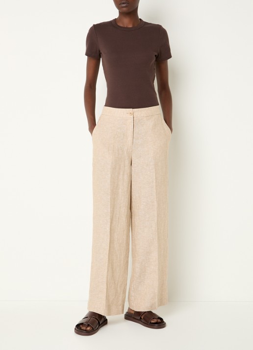 OPUS Maikito high waist flared fit pantalon van linnen - voorkant 3 beige