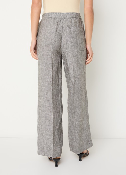 OPUS Maikito high waist flared fit pantalon van linnen - achterkant 3 grijsmele