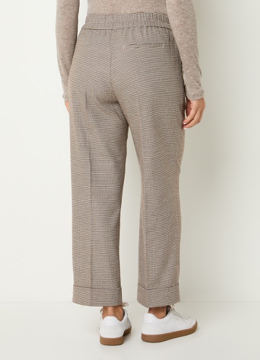 OPUS Maikito Pepita mid waist cropped straight leg broek met pied-de-poule dessin - achterkant zand