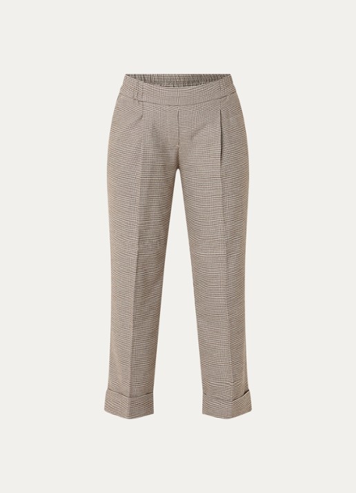 OPUS Maikito Pepita mid waist cropped straight leg broek met pied-de-poule dessin - voorkant 2 zand