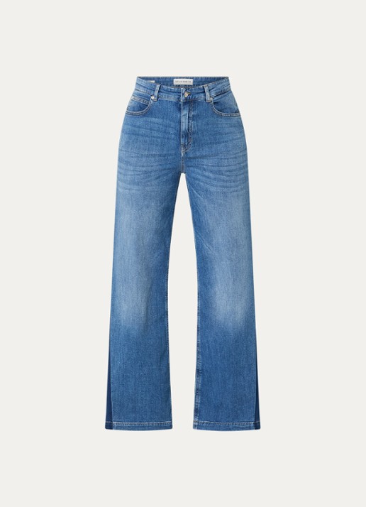 OPUS Mari Meadow high waist wide leg jeans met medium wassing - voorkant 4 indigo