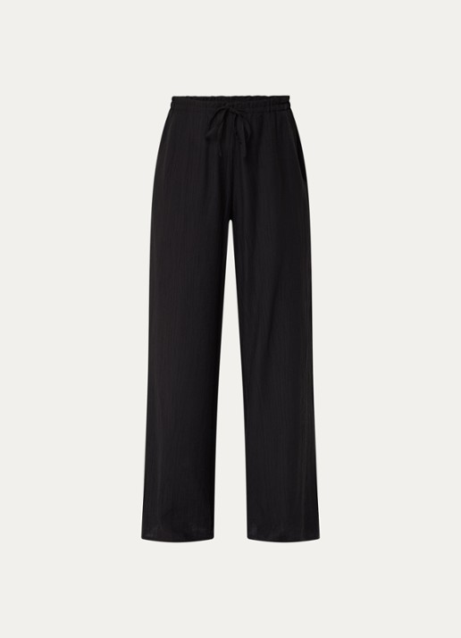 OPUS Marou high waiste wide fit pantalon met structuur - voorkant zwart