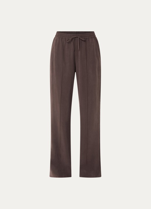 OPUS Marou mid waist loose fit broek met steekzakken - voorkant 3 donkerbruin