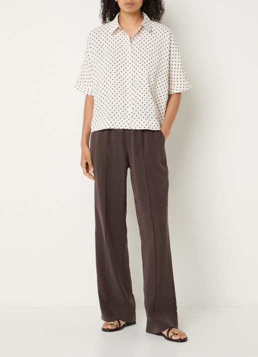 OPUS Marou mid waist loose fit broek met steekzakken - voorkant 4 donkerbruin