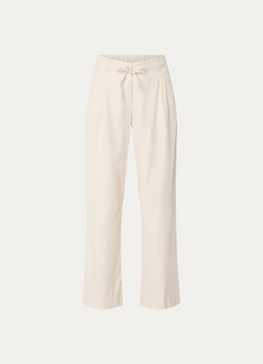 OPUS Meeri high waist loose fit broek in linnenblend met steekzakken - voorkant 2 ivoor