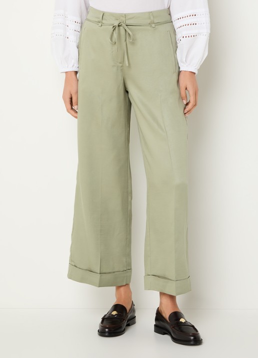 OPUS Meeri high waist wide fit cropped pantalon met strikceintuur