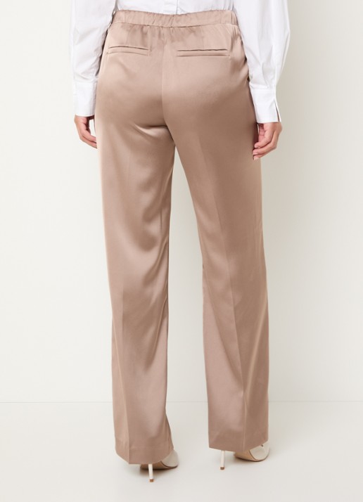 OPUS Melane Cosmic mid waist straight fit pantalon van satijn - achterkant donkerbeige