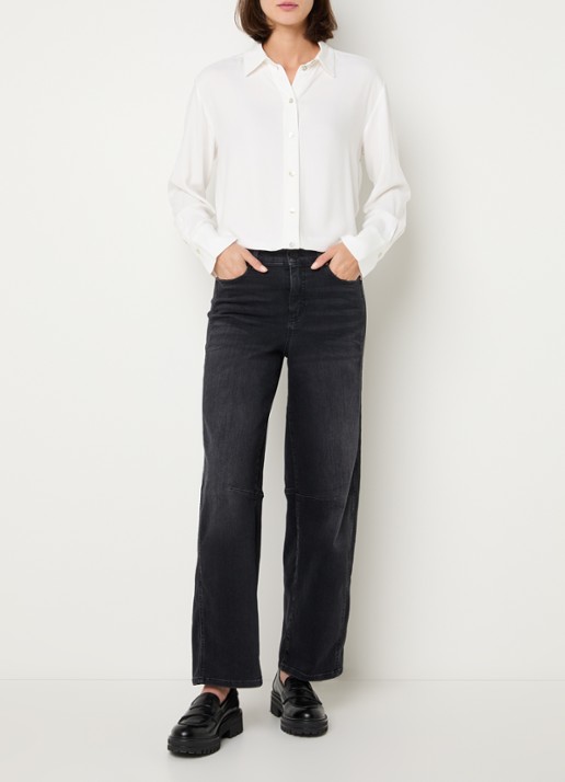 OPUS Melly mid waist tapered jeans met steekzakken - voorkant 3 antraciet