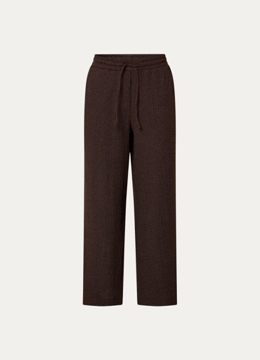 OPUS Mileni high waist loose fit pantalon met structuur - voorkant 3 bruin