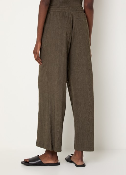 OPUS Mileni high waist loose fit pantalon met structuur - achterkant 4 groen