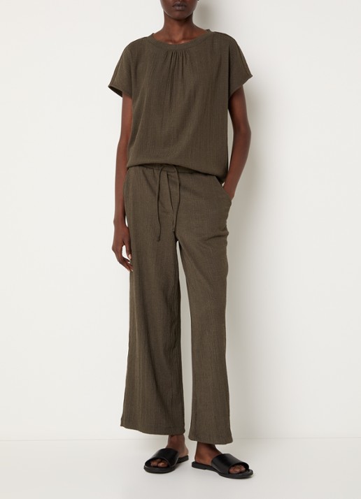 OPUS Mileni high waist loose fit pantalon met structuur - voorkant 2 groen