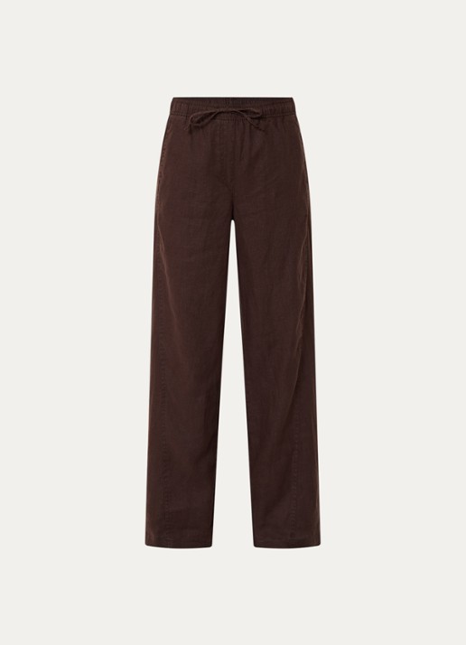 OPUS Mileni high waist wide fit pantalon met steekzakken - voorkant bruin