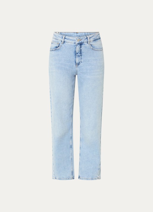 OPUS Minah Honest mid waist straight leg cropped jeans met steekzakken - voorkant indigo