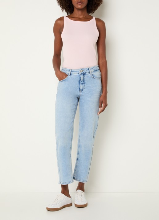 OPUS Minah Honest mid waist straight leg cropped jeans met steekzakken - voorkant 2 indigo