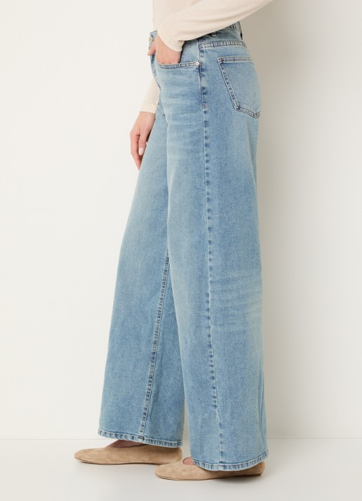 OPUS Miva high waist wide leg jeans met lichte wassing - detail 5 indigo