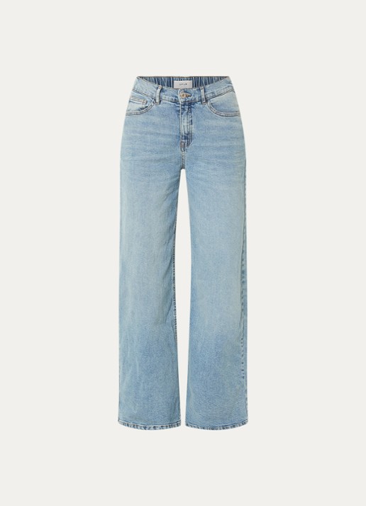 OPUS Miva high waist wide leg jeans met lichte wassing - voorkant indigo