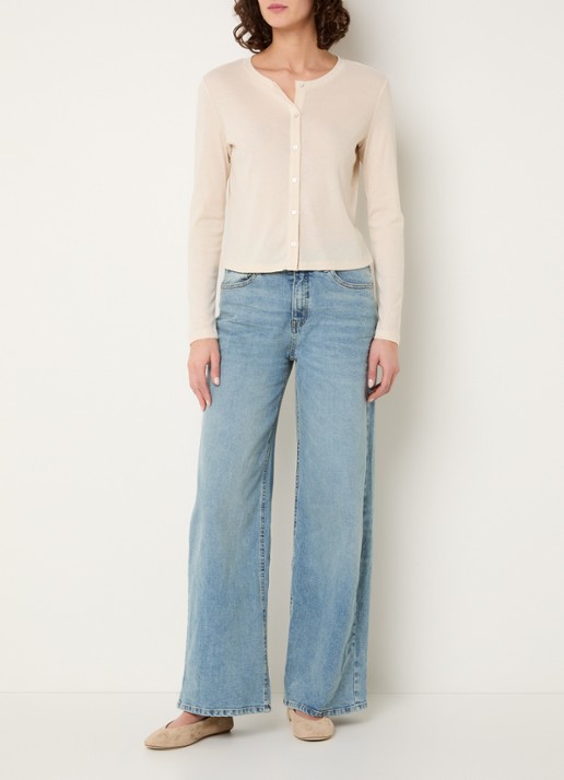OPUS Miva high waist wide leg jeans met lichte wassing - voorkant 2 indigo