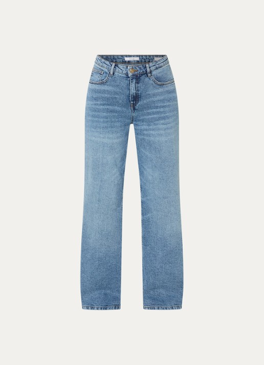 OPUS Miva high waist wide leg jeans met medium wassing - voorkant indigo