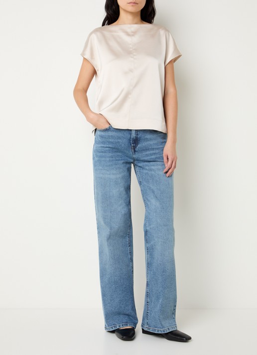 OPUS Miva high waist wide leg jeans met medium wassing - voorkant 2 indigo