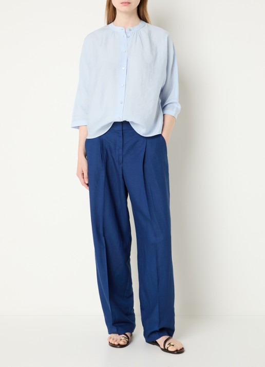 OPUS Moira high waist wide fit pantalon met steekzakken - voorkant 3 blauw
