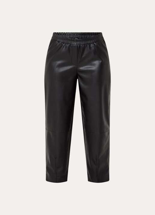 OPUS Myha Edgy mid waist cropped tapered fit broek van imitatieleer - voorkant zwart