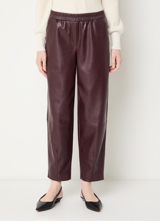 OPUS Myha Edgy mid waist cropped tapered fit broek van imitatieleer