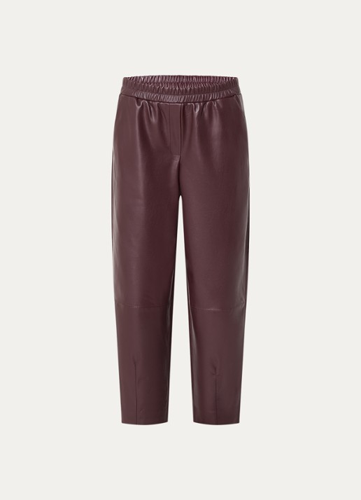 OPUS Myha Edgy mid waist cropped tapered fit broek van imitatieleer - voorkant 2 bordeauxrood