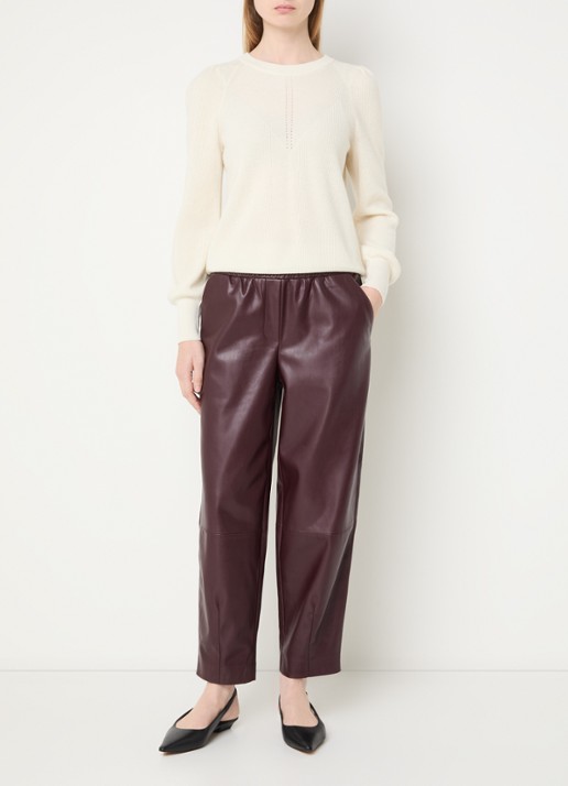 OPUS Myha Edgy mid waist cropped tapered fit broek van imitatieleer - voorkant 3 bordeauxrood