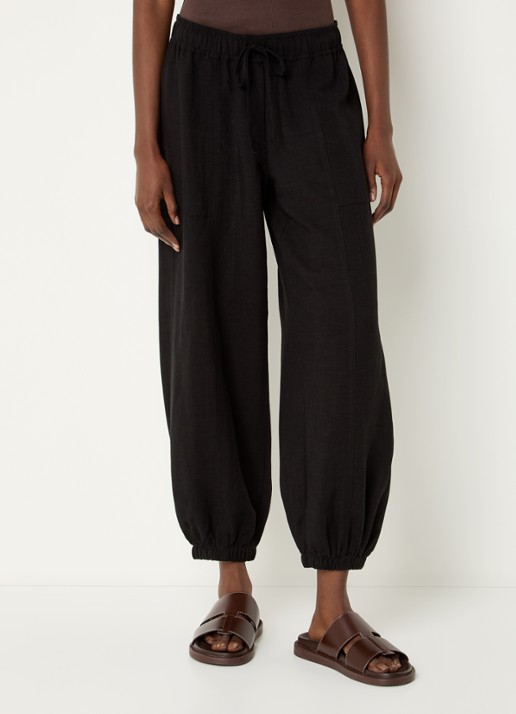 OPUS Myha Oasis high waist cropped tapered fit broek in linnenblend