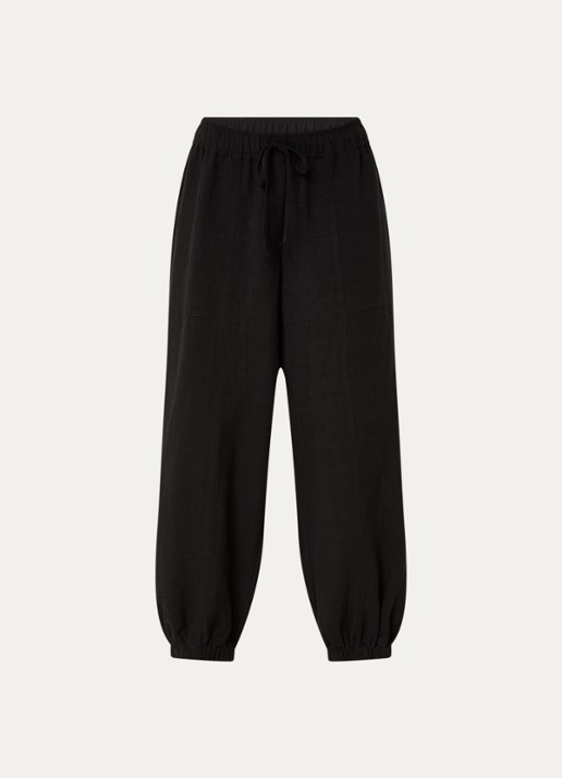 OPUS Myha Oasis high waist cropped tapered fit broek in linnenblend - voorkant 2 zwart