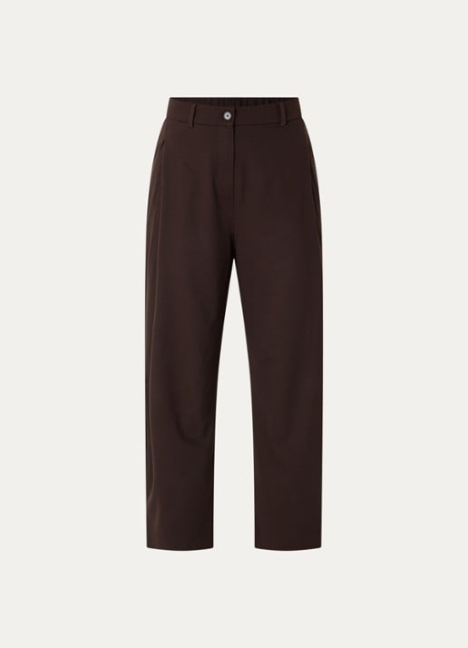 OPUS Myhi high waist tapered fit pantalon met steekzakken - voorkant donkerbruin
