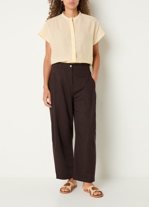 OPUS Myhi high waist tapered fit pantalon met steekzakken - voorkant 2 donkerbruin