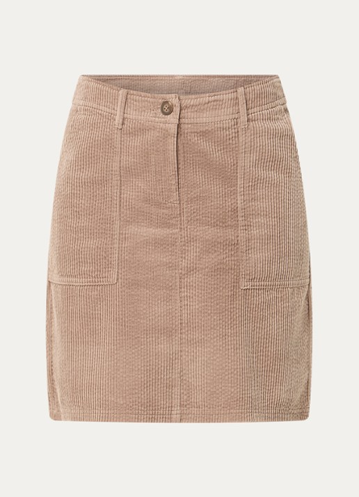 OPUS Reah mini rok van corduroy - voorkant 2 donkerbeige